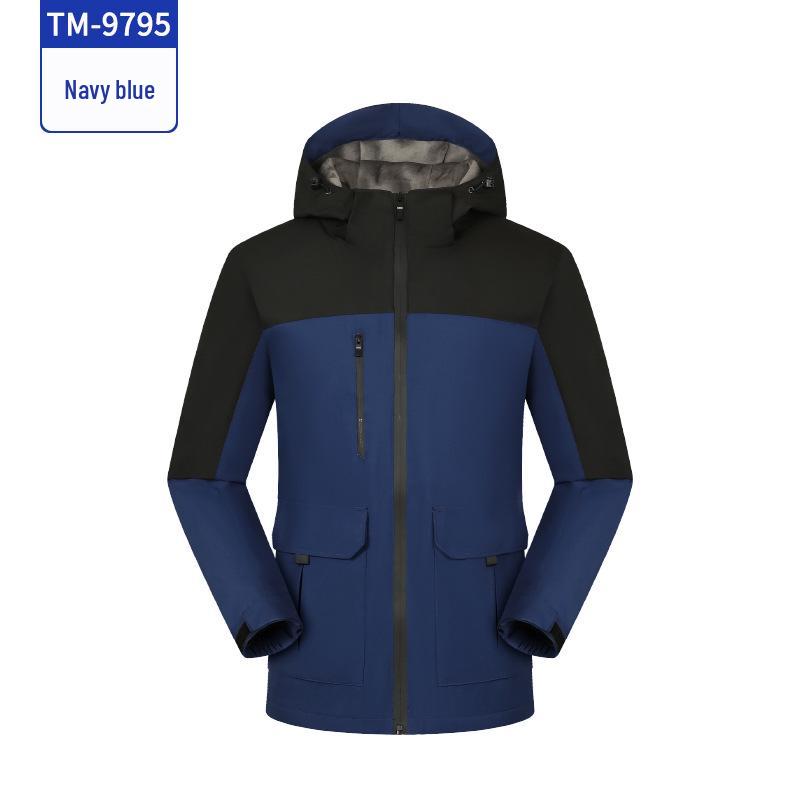 Custom Rainproof Windbreaker: Hooded, Fleece-Lined, Thickened Shell Jacket for Hiking, Team Building, and Workwear.