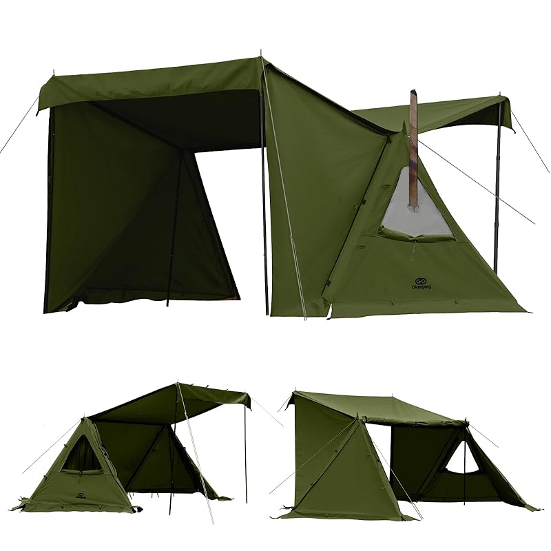 GOGlamping G-G PUP 2.0 Pup Tent TC, 1-Person, [Mesh/Heat-Resistant Sheet with Triangular Window], Polycotton Solo Tent with Aluminum Poles and Skirt,