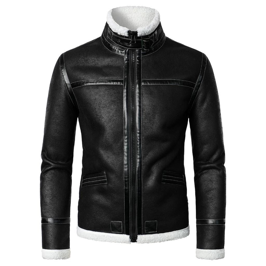 Winter New, Fashion Game Clothing, Men's Integrated Jacket Winter Thickened Stand-Up Collar Men's Leather Jacket