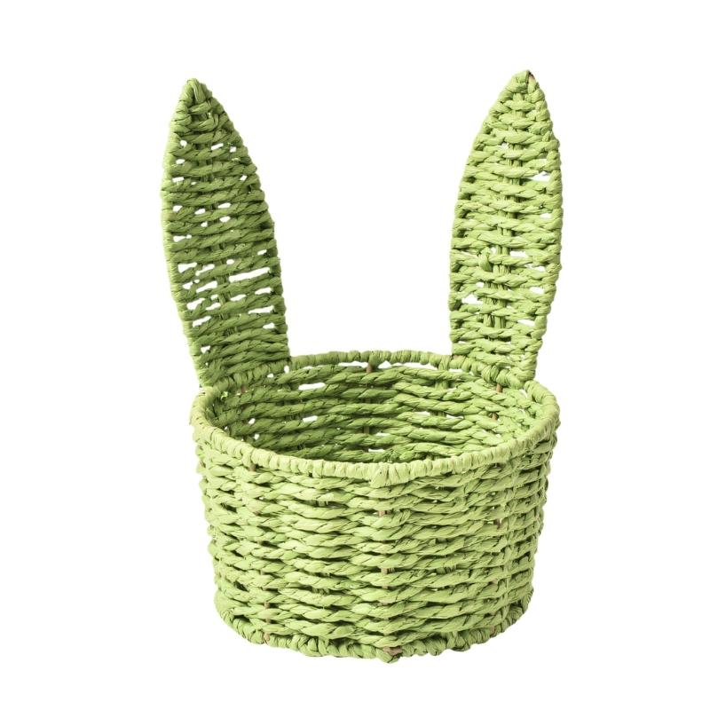 Handwoven Paper Rope Rabbit Ears Storage Basket With Iron Frame For Easter Decoration And Gift Packaging