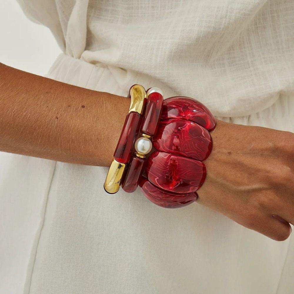 Red Bracelets Metal Tube Punk Bangles Fashion Acrylic Bracelets Jewelry