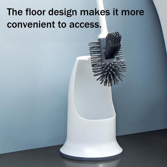 Long Handle Toilet Brush with Anti-Slip Grip, Silicone Bristles Curved Double Head Cleaning Brush for Deep Cleaning Stain
