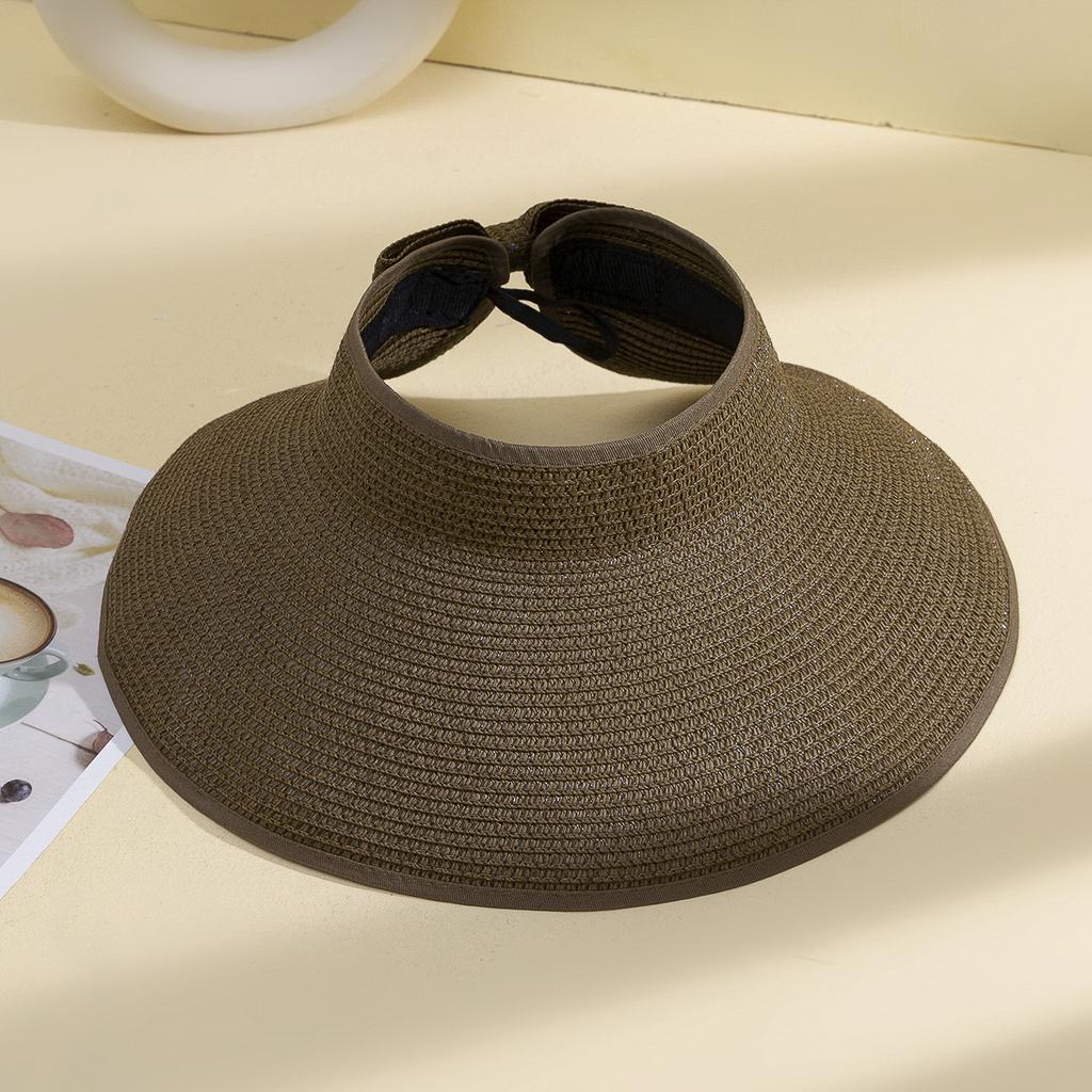 Summer empty straw hat foldable outdoor portable bow wide brimmed visor for women sun protection beach hat