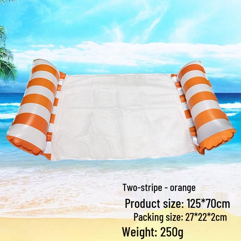Portable Foldable PVC Striped Water Lounge Chair with Hanging Net - Single Inflatable Floating Bed