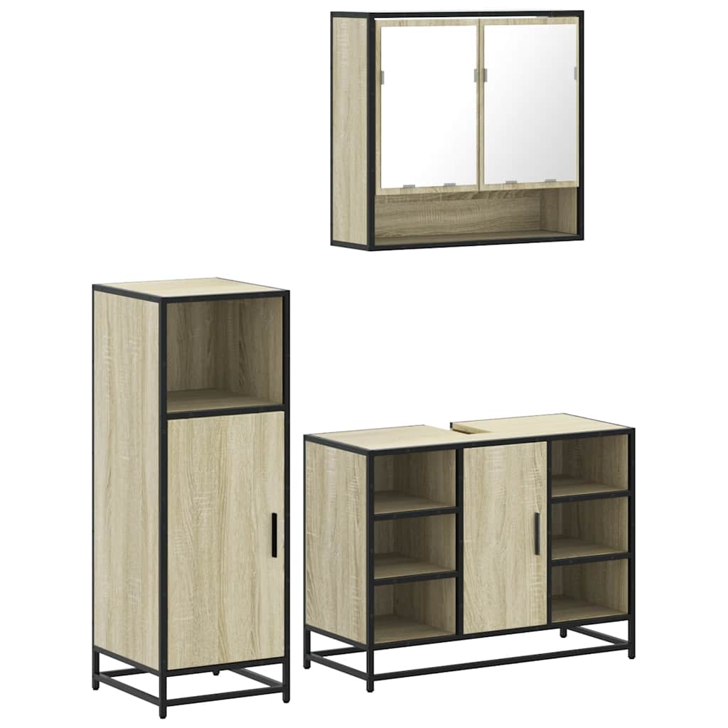 3 Piece Bathroom Furniture Set Sonoma Oak Wood Based Material