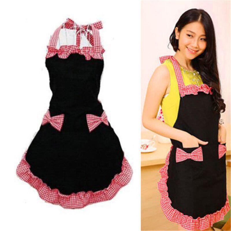 Cute Bib Apron Dress Flirty Vintage Kitchen Women Bowknot with Pocket Restaurant Kitchen Apron Dress
