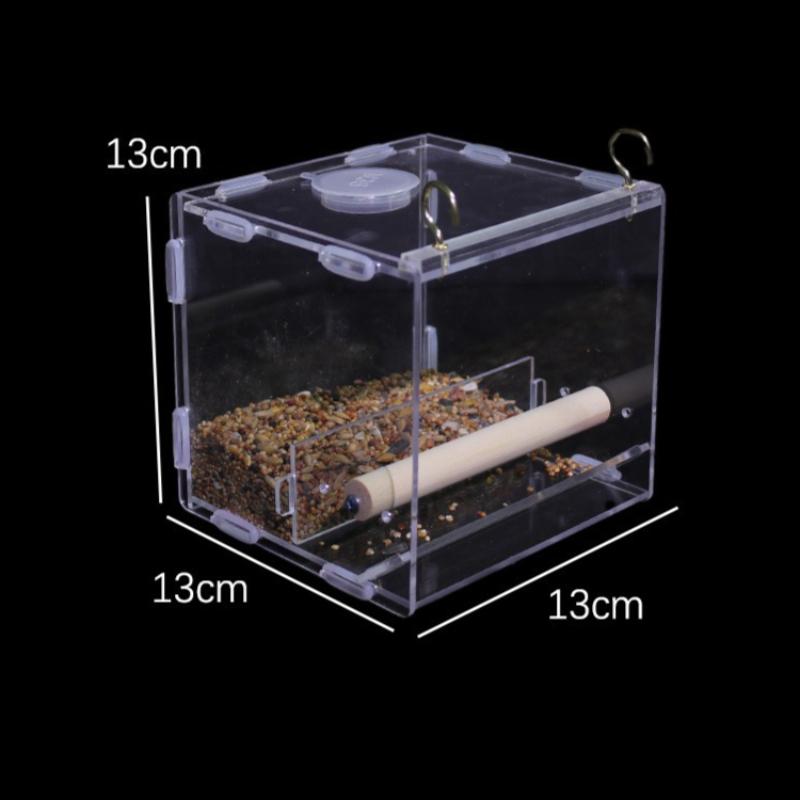 Hanging Parrot Cage Feeder Acrylic Splash-Proof Pet Bird Feeding Box Transparent Parrot Food Box Bird Cages Feeder Container Small