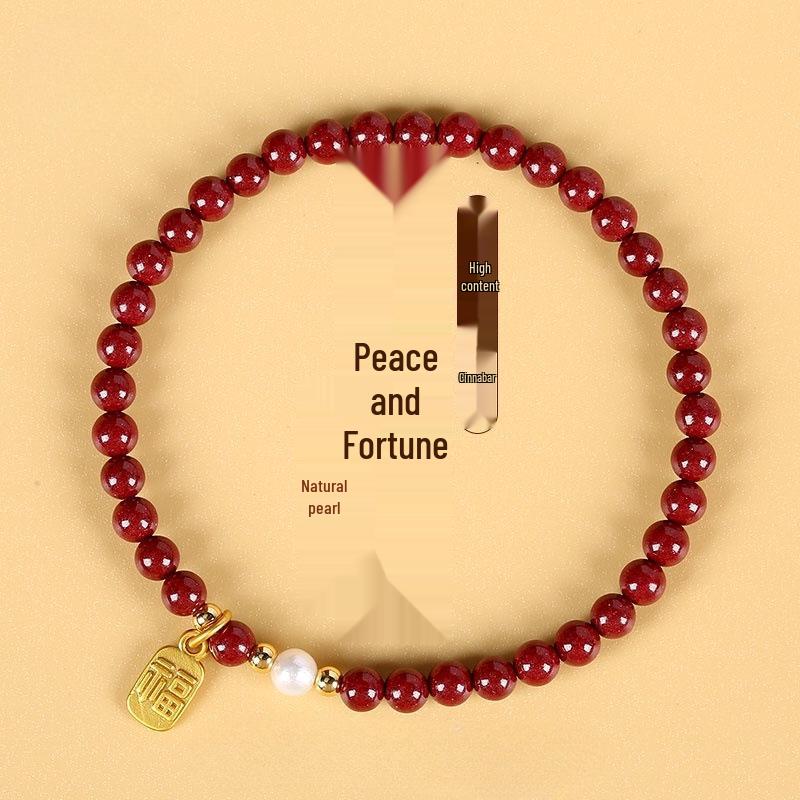 Natural Cinnabar Purple Gold Sand Women's Bracelet - Emperor Sand & Pearl Fu Design