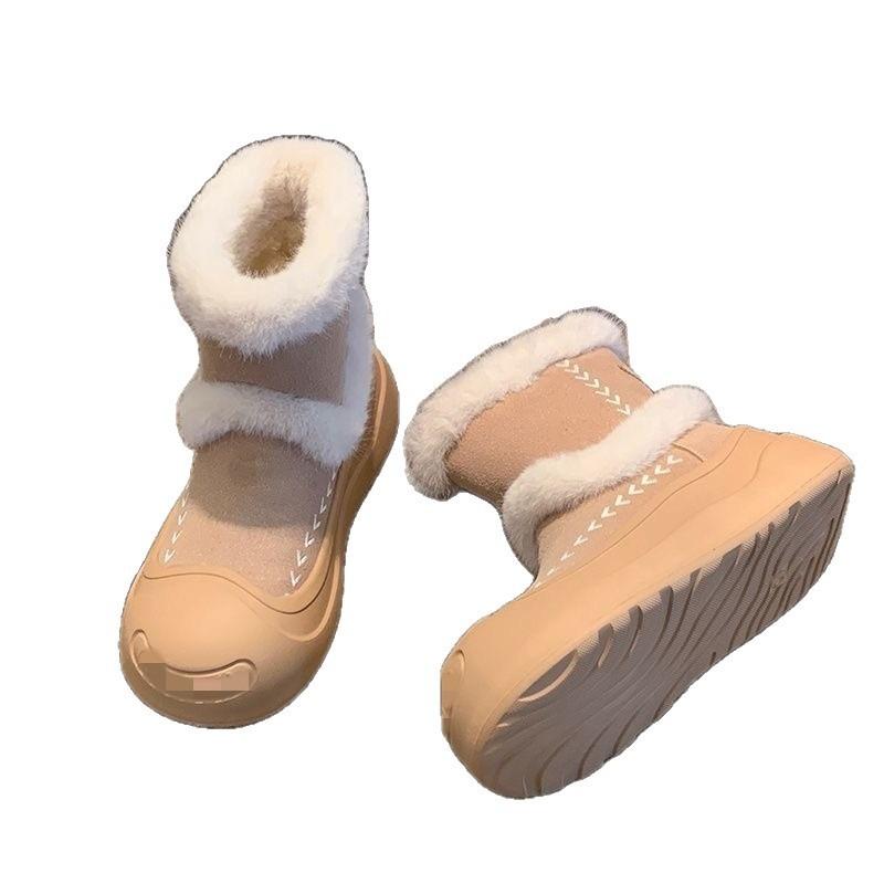 New Women's Versatile, Fleece, Warm, Thick-soled Cotton Shoes with Big Heads and Snow Boots