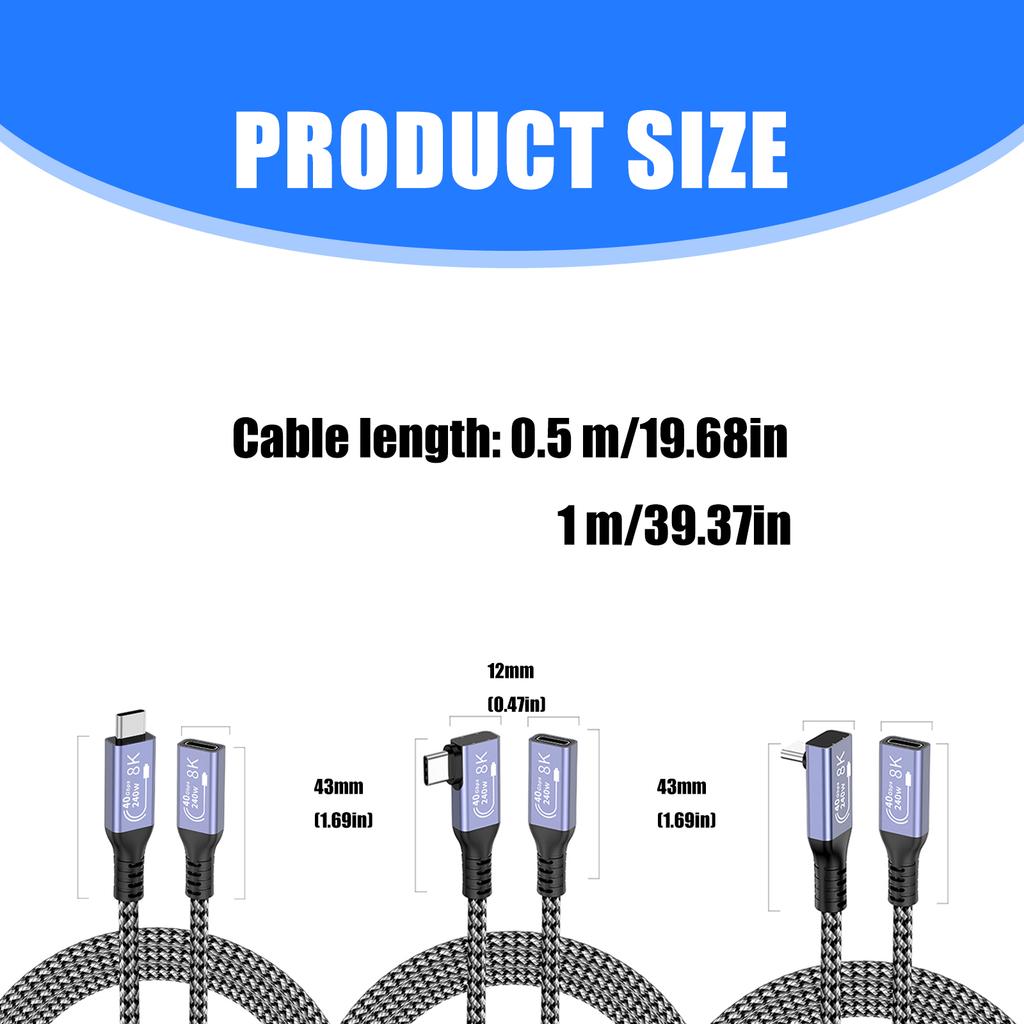 USB C Extension Cable USB C 4 Data Cable 40Gbps Data Speed with PD240W Charging for Enhances Device Connectivity