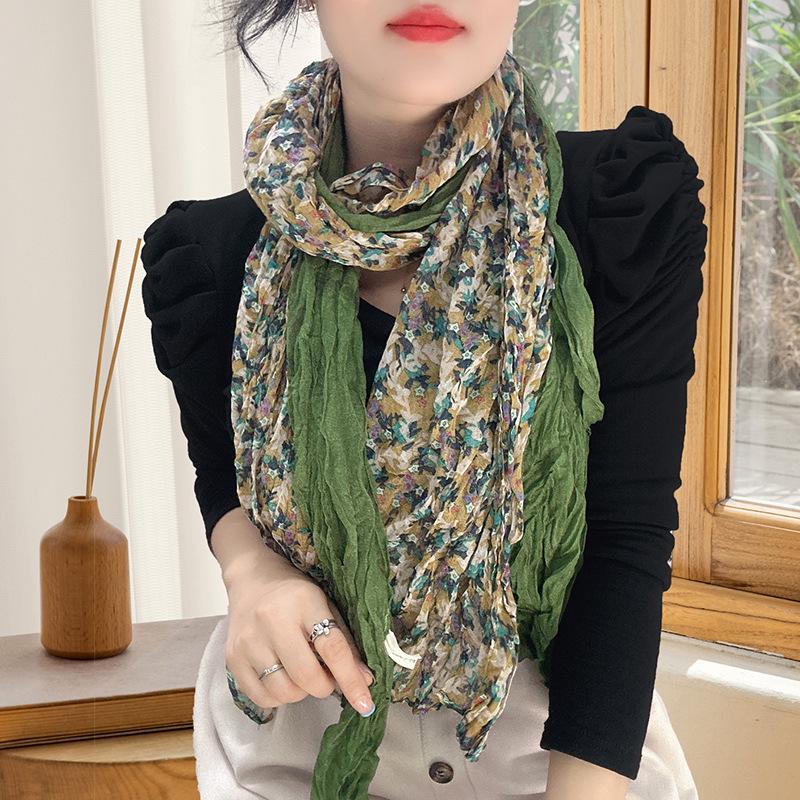 Small Floral Thin Mori Age-reducing Wrinkled Sunscreen Silk Scarf Women's Summer New Versatile Shawl Fashion Trends