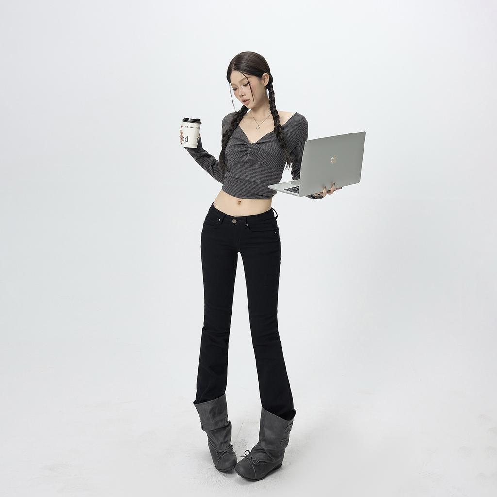 Autumn American retro low-rise flared pants slim-fitting and elastic all-match autumn and winter jeans women's new