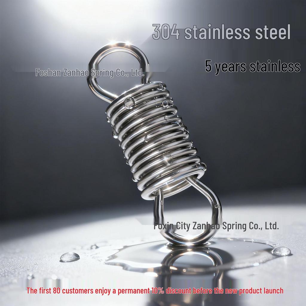 304 Stainless Steel Double Hook Extension Spring, 0.3mm Wire, 3mm Outer Diameter, 10mm Total Length