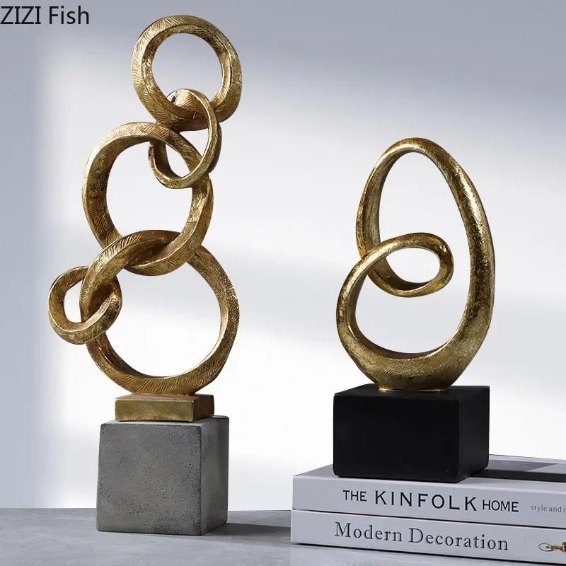 Nested Golden Ring Geometric Abstract Circular Statue Resin Crafts Sculpture Desk Decoration Ornaments Room Aesthetics Decor