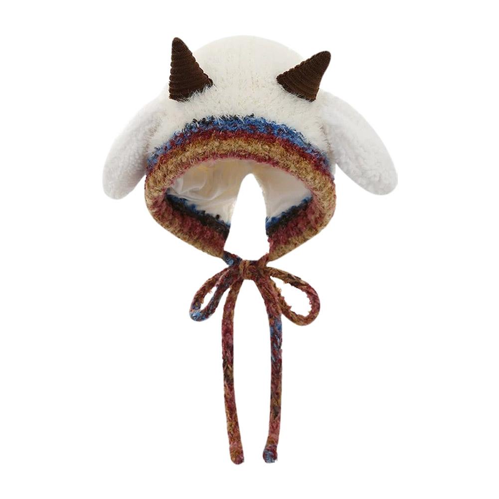 Cute Christmas Antler Hat, 2-in-1 Winter Warm Knitted Reindeer Beanie Beret Plush Earflap Skull Caps Christmas Holiday Dress Up