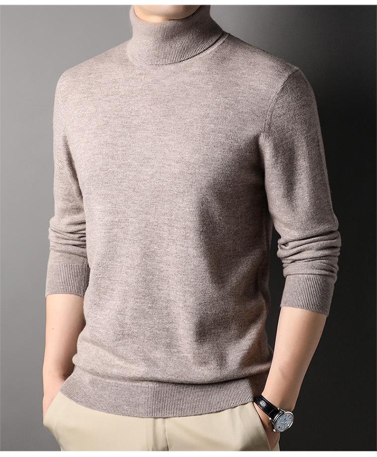 

Мужской свитер с высоким воротом из камвольной шерсти средней толщины, однотонный XXXL (180-200 jin)