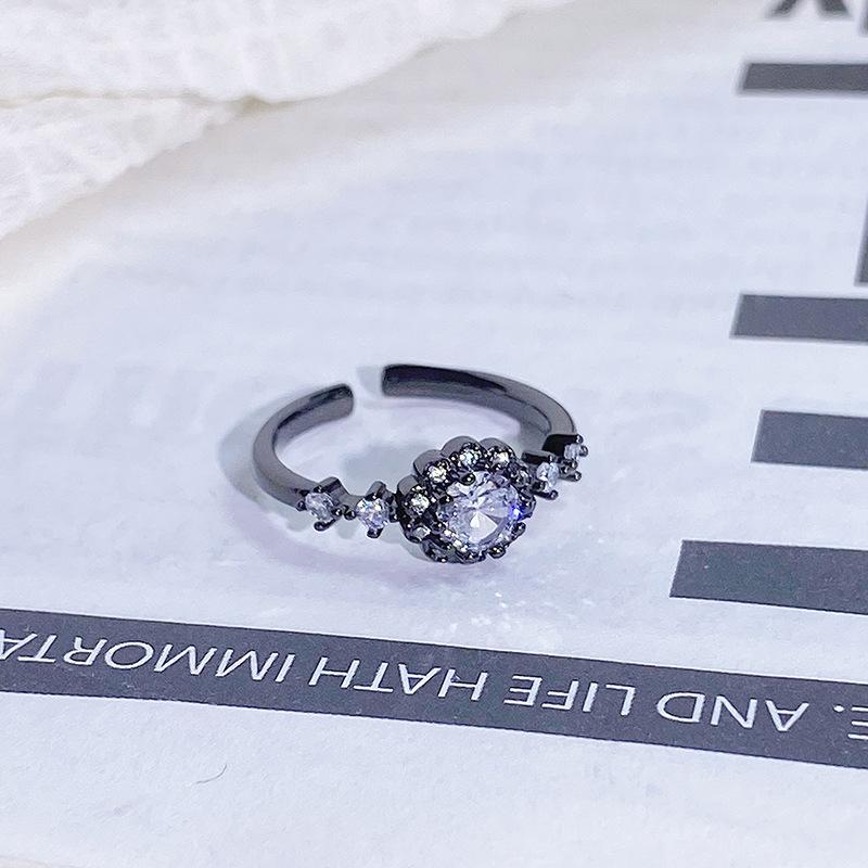 Dark Series Personality Trendy Cool Love Open Ring Irregular Inlaid Zircon Punk Retro High Sense Ring Woman