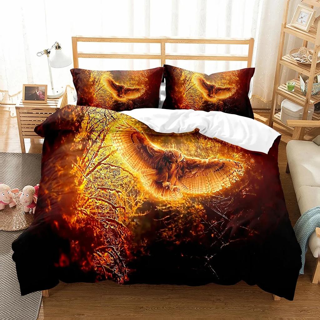 Eulen Bettbezug Set Niedlicher Vogel Polyester Bettdeckenbezug für Jungen Mädchen Kinder Bettwäsche Set King Size Bettdeckenbezug mit Kissenbezug