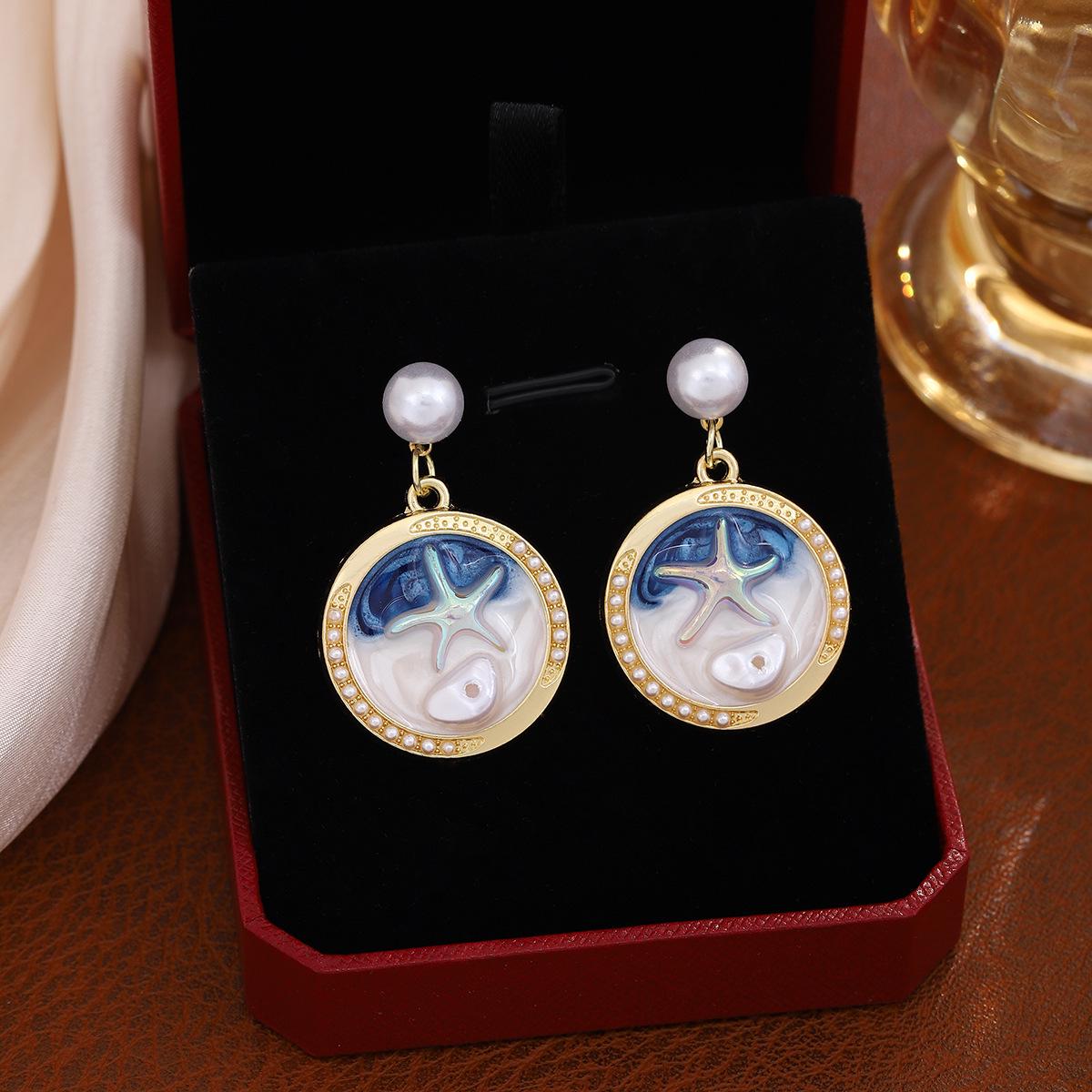 French Vintage Pearl & Conch Drop Earrings