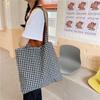 Chic Plaid Floral Patchwork Canvas Shoulder Bag For Women Soft Handle Design