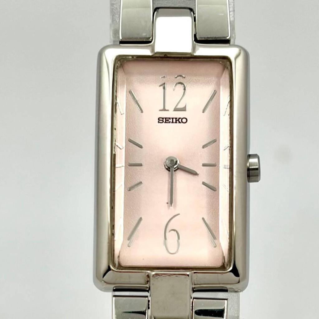 SEIKO Cut 9N4426 [Excellent Condition/ New Battery] Ladies' Watch, Pink, Glass, Silver, Square, 1F20-6H50