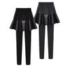 Damen Leggings Rock Elastischer Hoher Bund Verdicktes Plüschfutter Enganliegend Kunstleder Culottes Fake Zweiteiler Warm Vielseitige Culottes