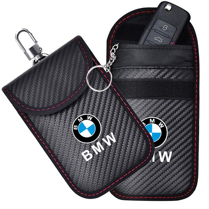 For BMW Logo Car Key Pouch Signal-blocking Faraday Bag Key Case Anti-theft Car Key Storage Organizer with Wear Resistant Materia