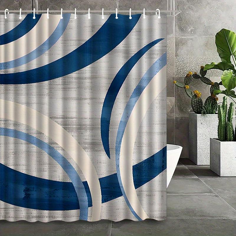 Blue Abstract Shower Curtain Modern Wave Design Geometric Art Elegant Bathroom Decor Waterproof Printed Bath Curtain Home