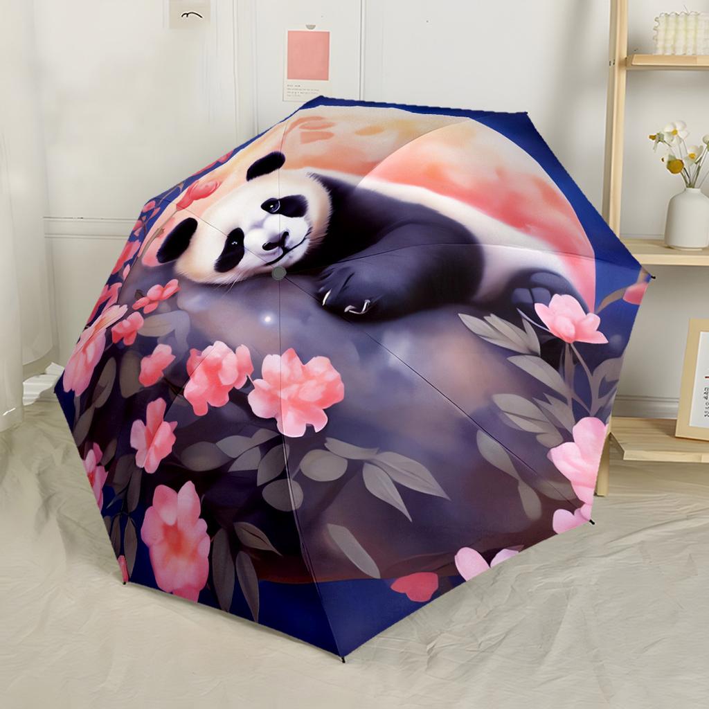 Cute Nighttime Panda Portable Automatic Umbrella Retractable Design with 8 Rib Durability Durable Plastic Iron for Outdoor Daily Use Elegant Women's