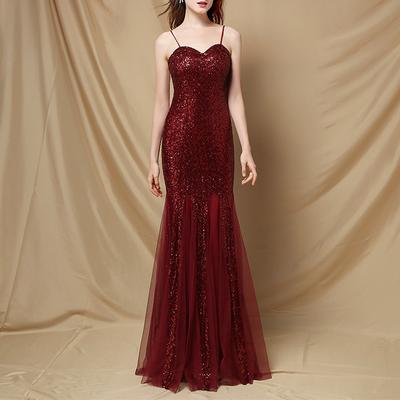 Bride Long Sling Banquet Slim Fishtail Skirt Wedding Dress Evening Dresses