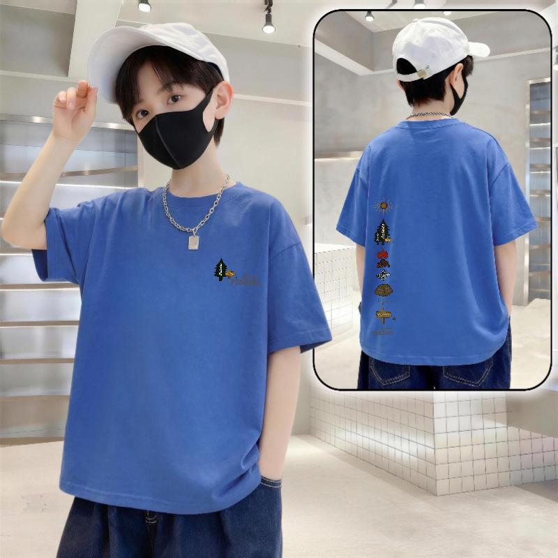 Boys' Trendy Loose-Fit Cotton Letter Print Tee - Summer 2026
