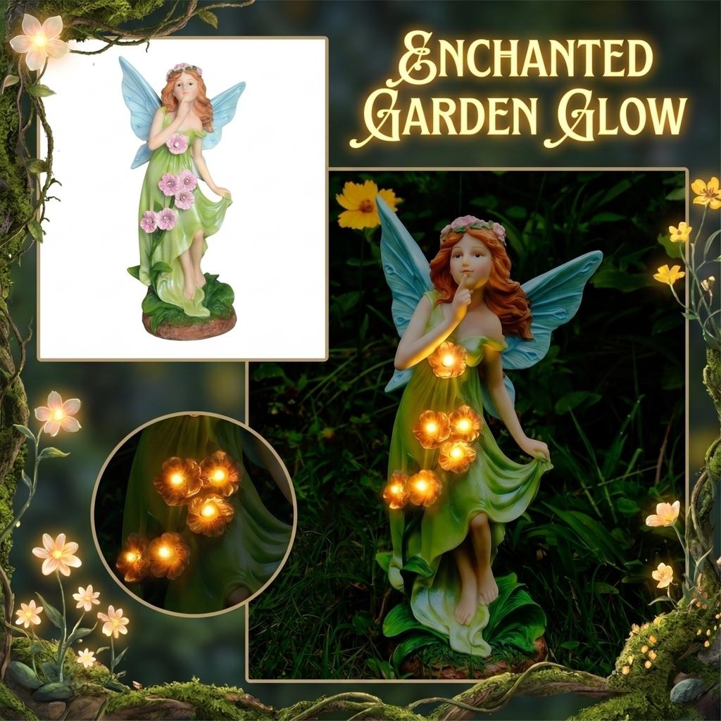 Resin Fairy Figurine Garden Decoration Solar Powered Night Light Outdoor Patio Yard Miniature Landscape Ornament