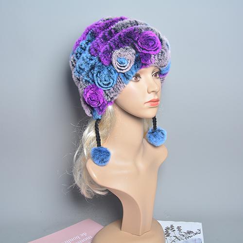 

Новая женская меховая шапка из кролика рекс с розовым узором, комок шерсти, проволочная ткань, подкладка, несколько вариантов цвета, зимняя теплая синий/фиолетовый