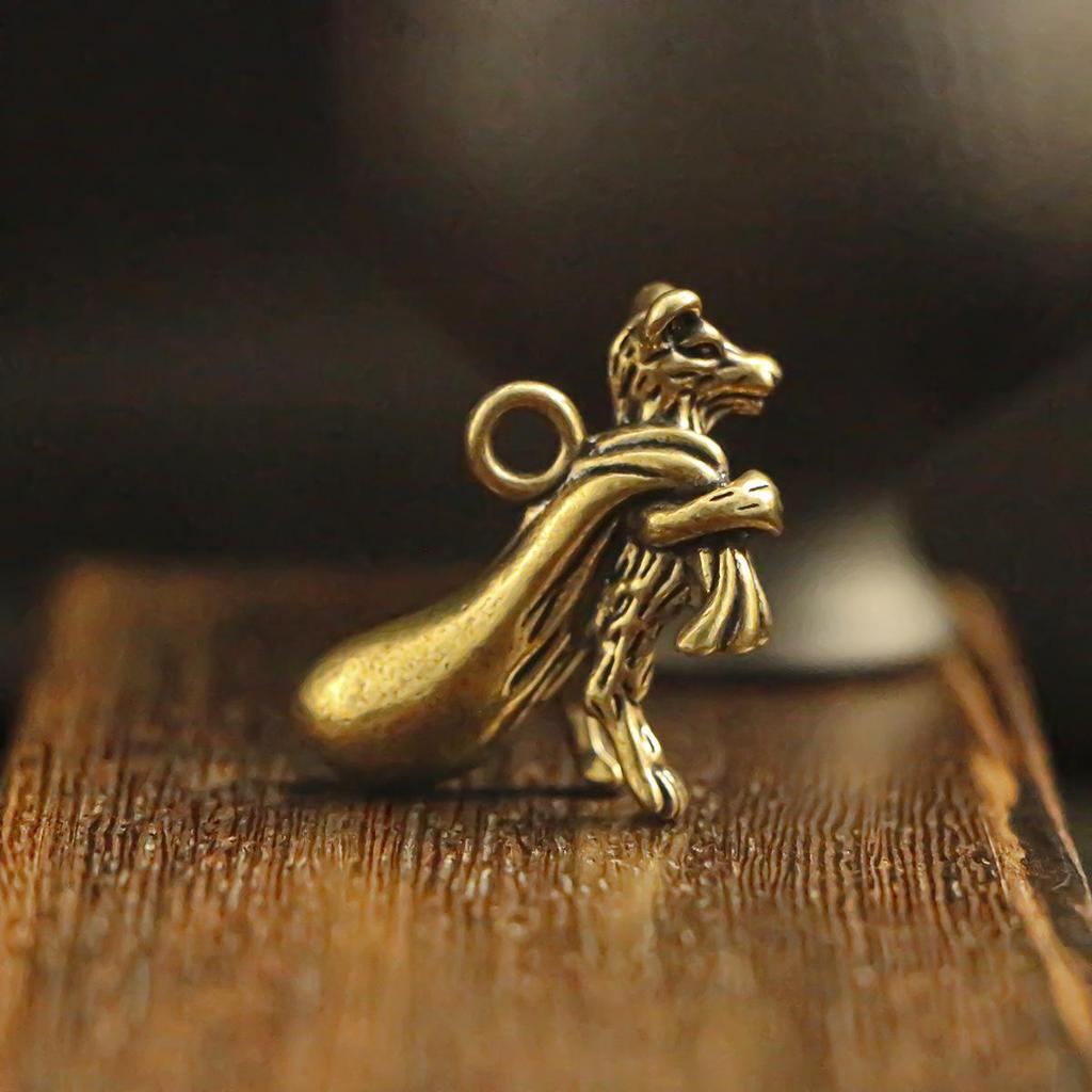 3D Messing Chinesisches Tierkreiszeichen Ratte Schlüsselanhänger Anhänger und Mini Hängeornament