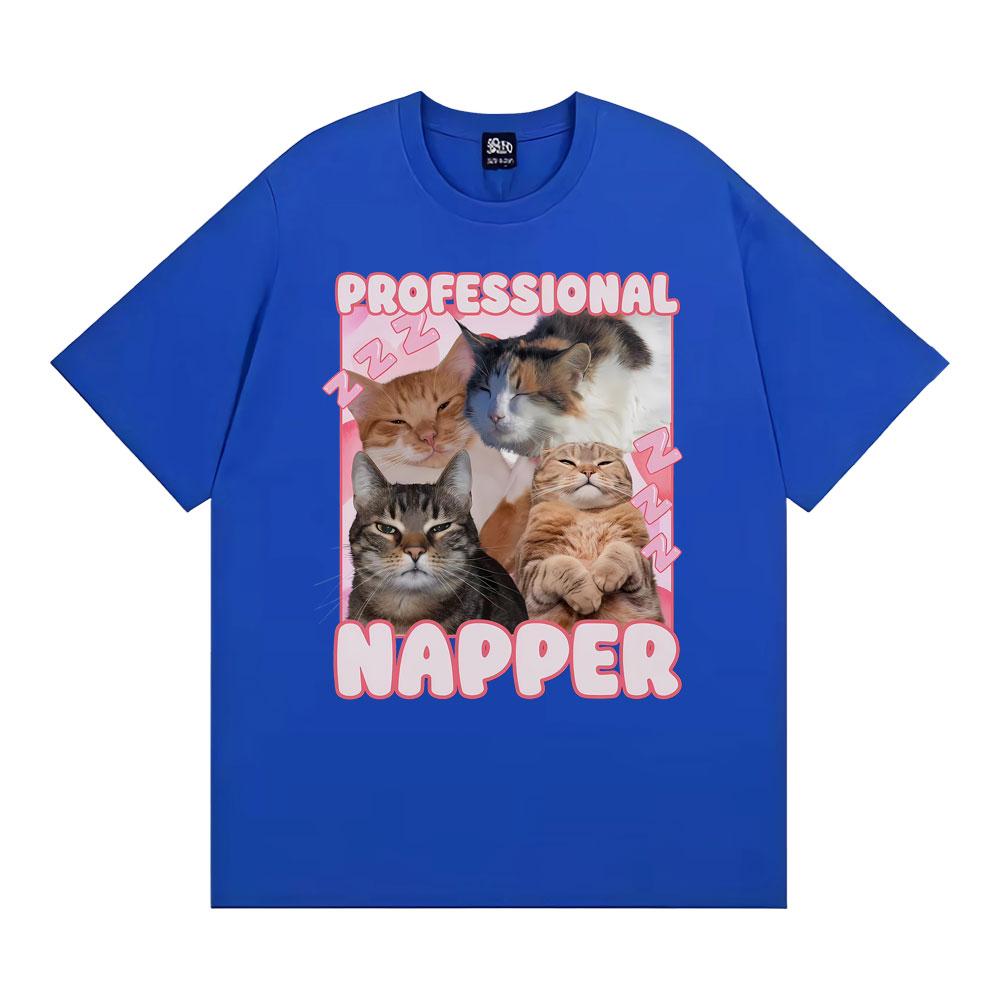 Professional Napper Sleeping Cats Graphic T Shirts Men Women Classic Fashion Aesthetic Short Sleeve T-shirts 100% Cotton T Shirt