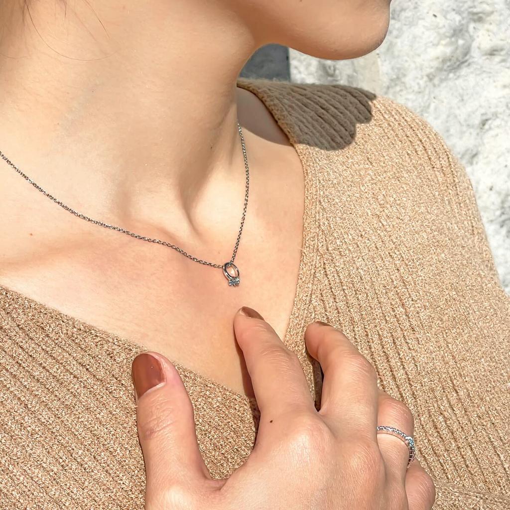 Surgical Stainless Steel Natural Stone Baby Ring Necklace Birthstone Metal Hypoallergenic [Piena] Women's (May Emerald)