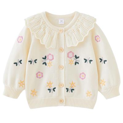 Cardigan Tricoté à Revers Style Coréen Printemps et Automne pour Petits et Moyens Enfants, Filles, Broderie, Veste Pull pour Enfants