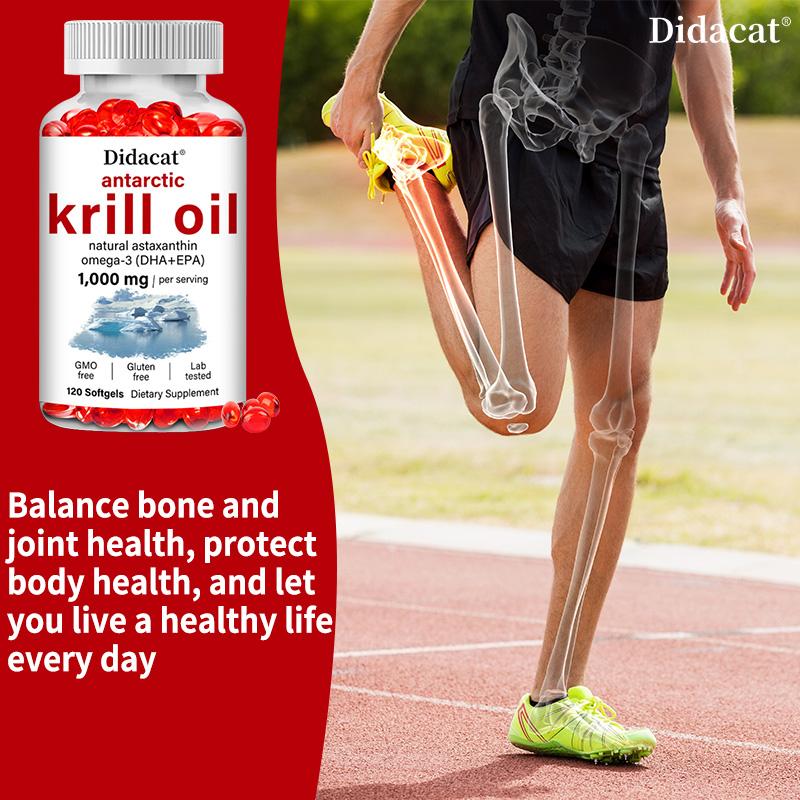 Antarctic krill oil 1000 mg, rich in Omega-3 fatty acid EPA, with anti-aging and immune-boosting effects. 120 capsules.