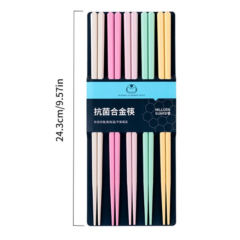 5Pairs Chinese Chopsticks Reusable Mixed Color Chopstick Sushi Noodle Sticks Household Kitchen Tools Party Supplies