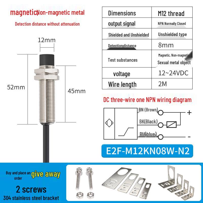 ZanIP68 Waterproof Metal Sensor: Detects Copper, Aluminum, Steel Distance with No Attenuation, NPN Normally Open, PNP