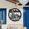 Bohemian Metal Welcome Sign Wrought Iron Floral Wall Art for Garden Patio Home Decor
