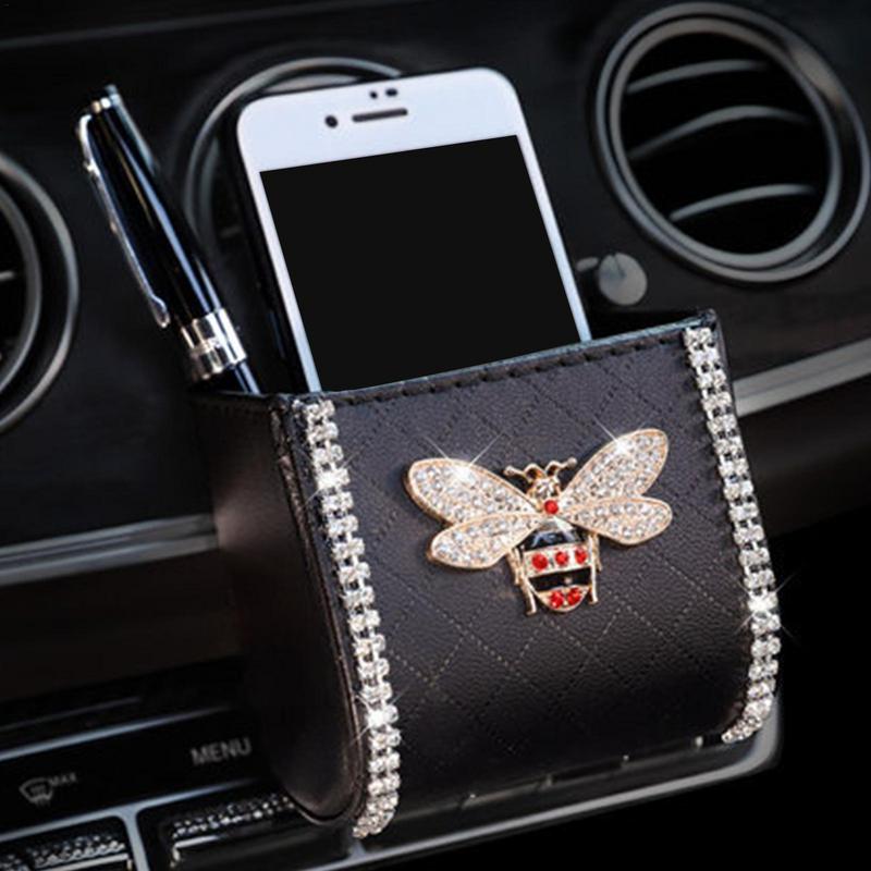 Auto-Lüftungsschlitz-Aufbewahrungsbox Auto-Lüftungsschlitz-Handyhalter Tasche Aufbewahrungskoffer Handgefertigt Feine Nähte Glänzende Lüftungsschlitz-Aufbewahrungsbox Hält Schlüssel