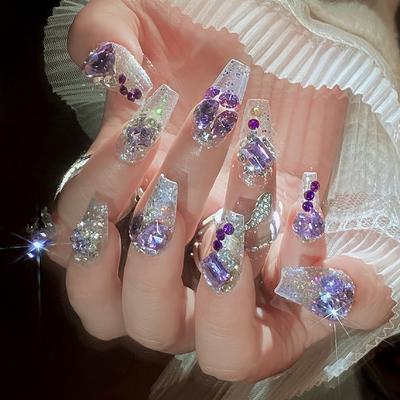 Handmade Nail Art Wearing Nail Fake Nail Patch Nail Art Patch Finished Ins Jewel Full Diamond Glitter Nail Art Tablet U78