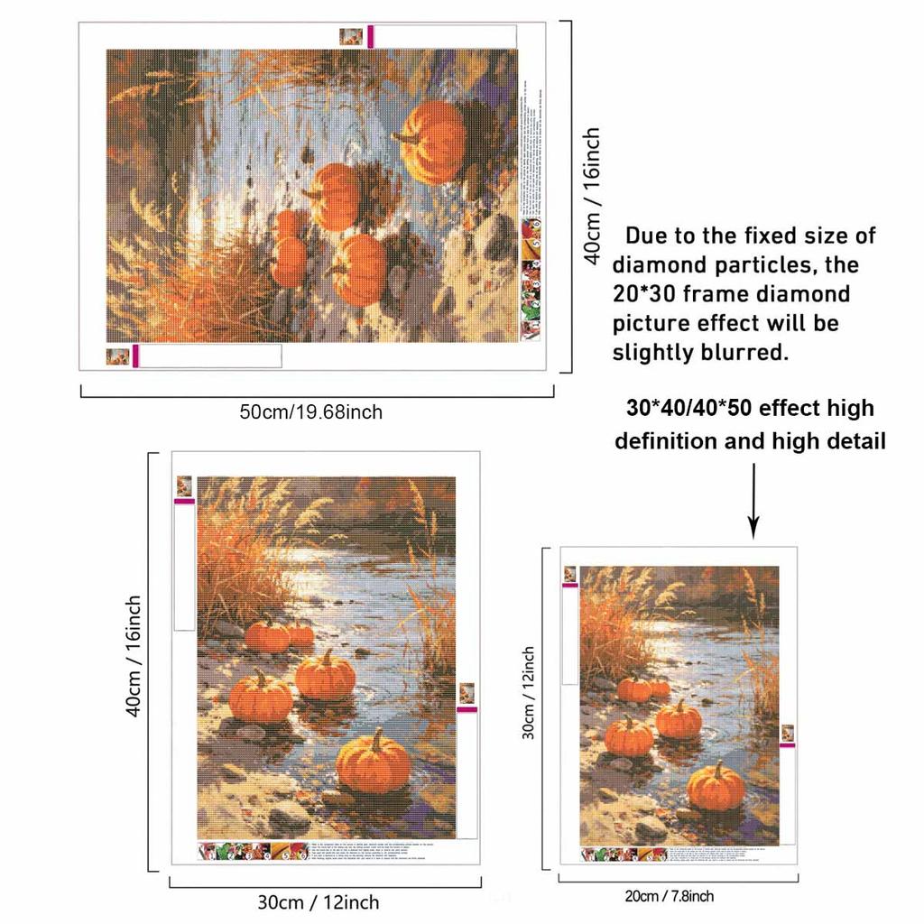 5D Diamond Painting Kit Pumpkins On Riverbank Full Drill Canvas Art DIY Rhinestone Craft for Modern Wall Decor