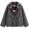 Inman Women's Grey Plaid Double-faced Wool Lapel Coat