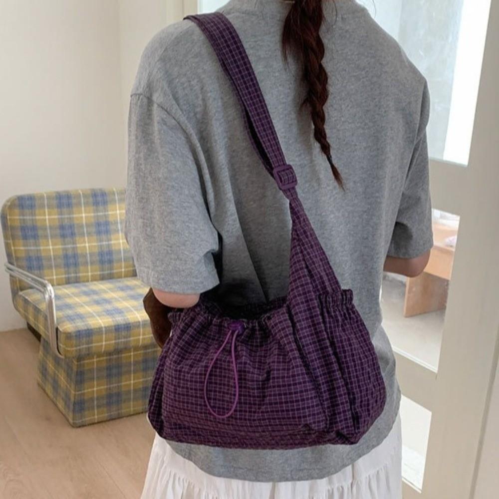 Zipper Closure Pleated Cloud Bag Large Capacity Nylon Crossbody Bag Striped Shoulder Bag Women