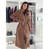 2024 Autumn/Winter Simple Solid Color Double-Breasted Wool Blend Lapel Tie Coat