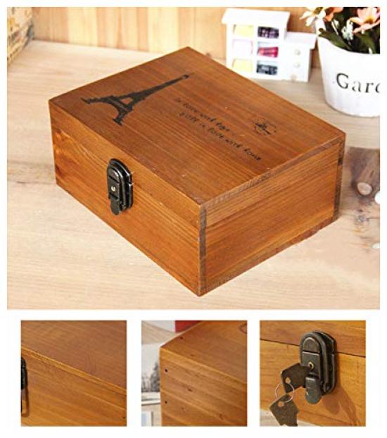Eine schlichte Vintage Naturholz Aufbewahrungsbox mit stilvollem Holzkistenverschluss, Klein,