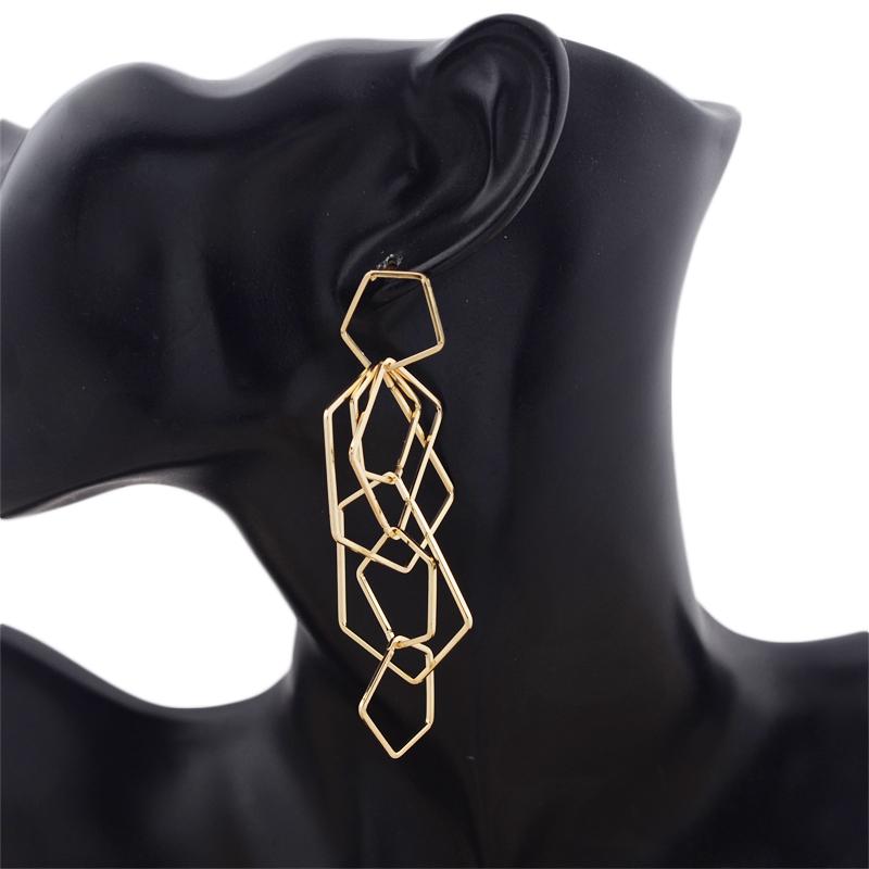 Übertriebene Unregelmäßige Quadratische Rhombus Mehrschichtige Metall Geometrische Hohle Lange Hängeohrringe für Frauen Schmuck Weihnachten Brincos