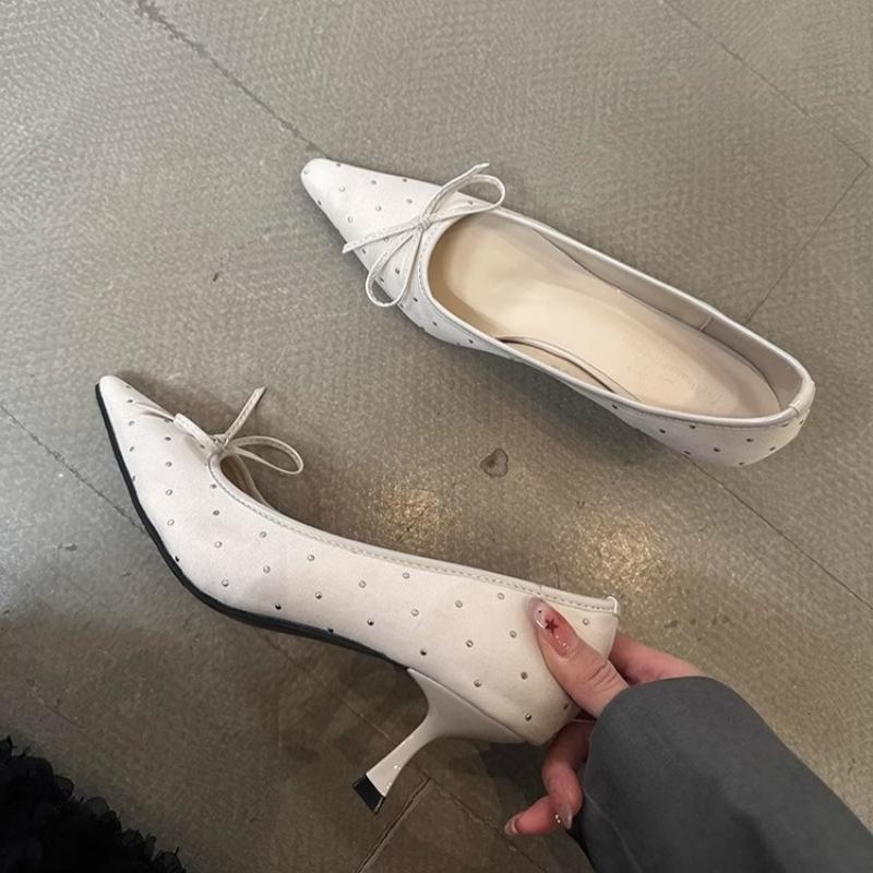 Fashion New Pointed Irregular Suspended Heel Shallow Mouth Single Shoe Butterfly Bow Mesh High Heels Temperament Imperial Style Tacones